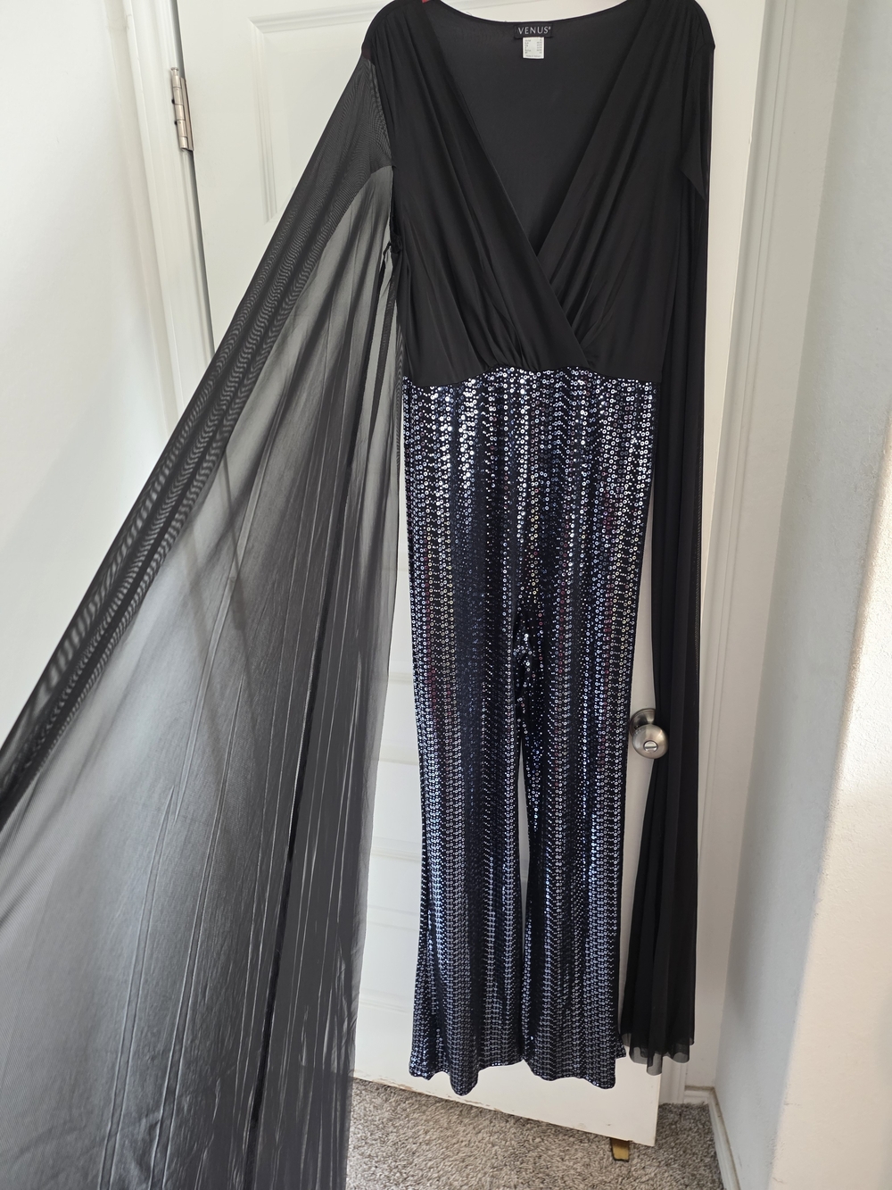 VENUS Black & Silver Sequin Jumpsuit